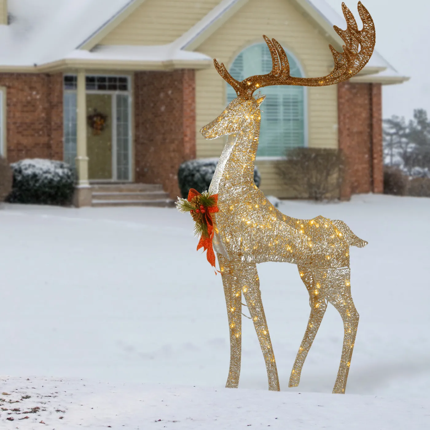 National Tree Company 55 in. Pre-lit Crystal Champagne Standing Buck