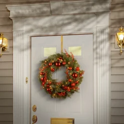 National Tree Company 24 in. Pre-Lit Decorative Collection Red Mixed Wreath with Warm White LED Lights