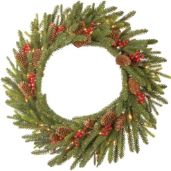 National Tree Company 24 in. Pre-Lit Dorchester Fir Wreath with LED Lights