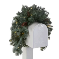 National Tree Company 36 in. Pre-Lit Frosted Arctic Spruce Mailbox Swag with LED Lights