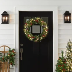 National Tree Company 24 in. Pre-Lit Frosted Berry Wreath with Clear Lights, Plug-In