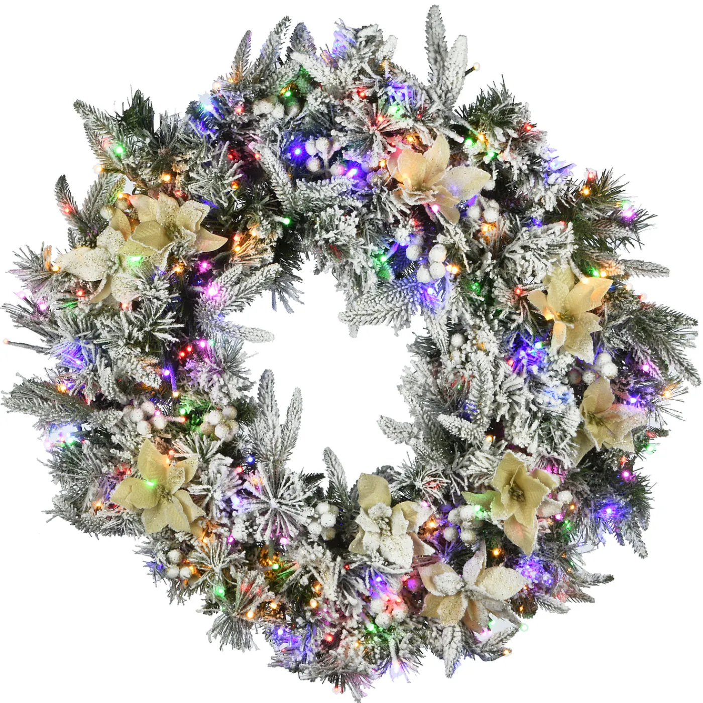 National Tree Company 30 in. Pre-Lit Frosted Colonial Fir Wreath with Dual Color LED Cosmic Lights