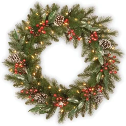 National Tree Company 30 in. Pre-Lit Frosted Pine Berry Wreath with LED Lights