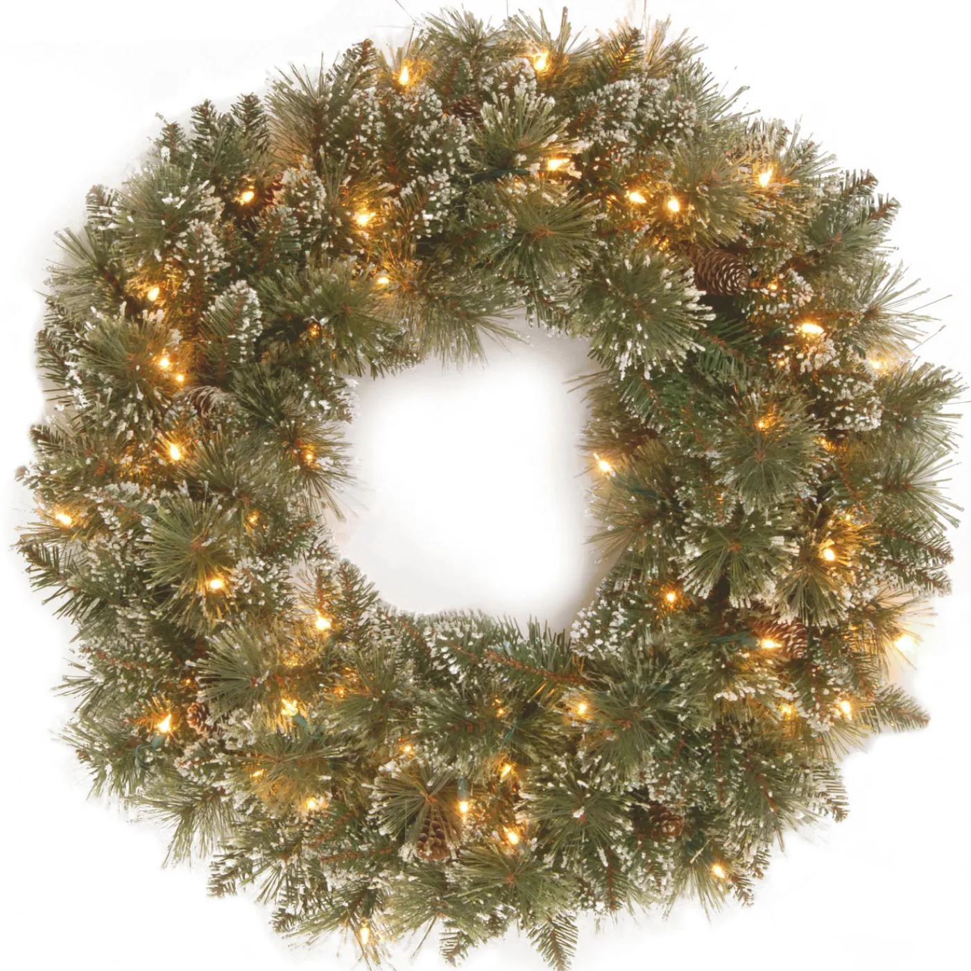 National Tree Company 30 in. Pre-Lit Glittery Bristle Pine Wreath with Twinkly LED Lights