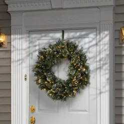 National Tree Company 30 in. Pre-Lit Glittery Bristle Pine Wreath with Dual Color LED Cosmic Lights