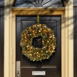 National Tree Company 24 in. Pre-Lit Glittery Bristle Pine Wreath with Warm White LED Lights