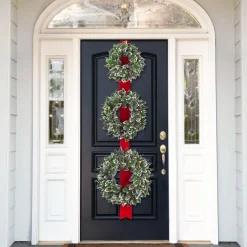 National Tree Company 26 in. Pre-Lit Glittery Bristle Triple Wreath with LED Lights