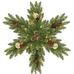 National Tree Company 32 in. Pre-Lit Glittery Gold Dunhill Fir Snowflake with LED Lights