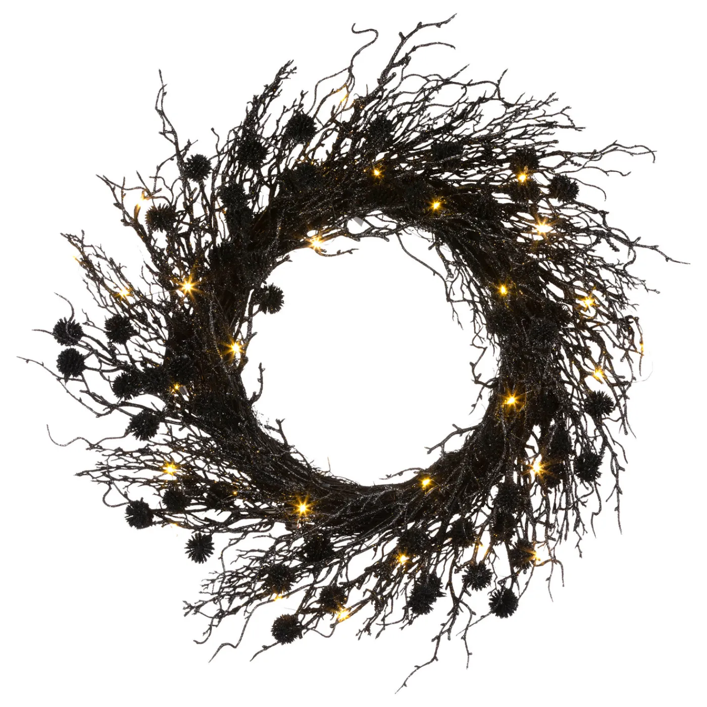 National Tree Company 24 in. Pre-Lit Halloween Deadwood Twig Wreath with LED Lights