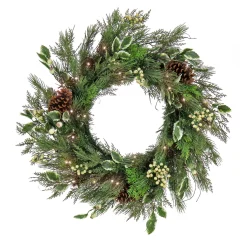 National Tree Company 28 in. Pre-Lit HGTV Home Collection Holly and Berry Wreath