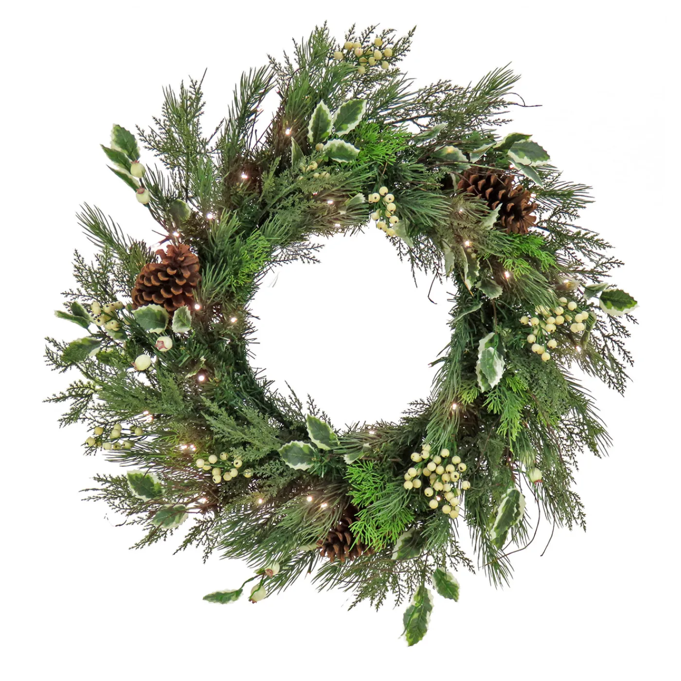 National Tree Company 28 in. Pre-Lit HGTV Home Collection Holly and Berry Wreath