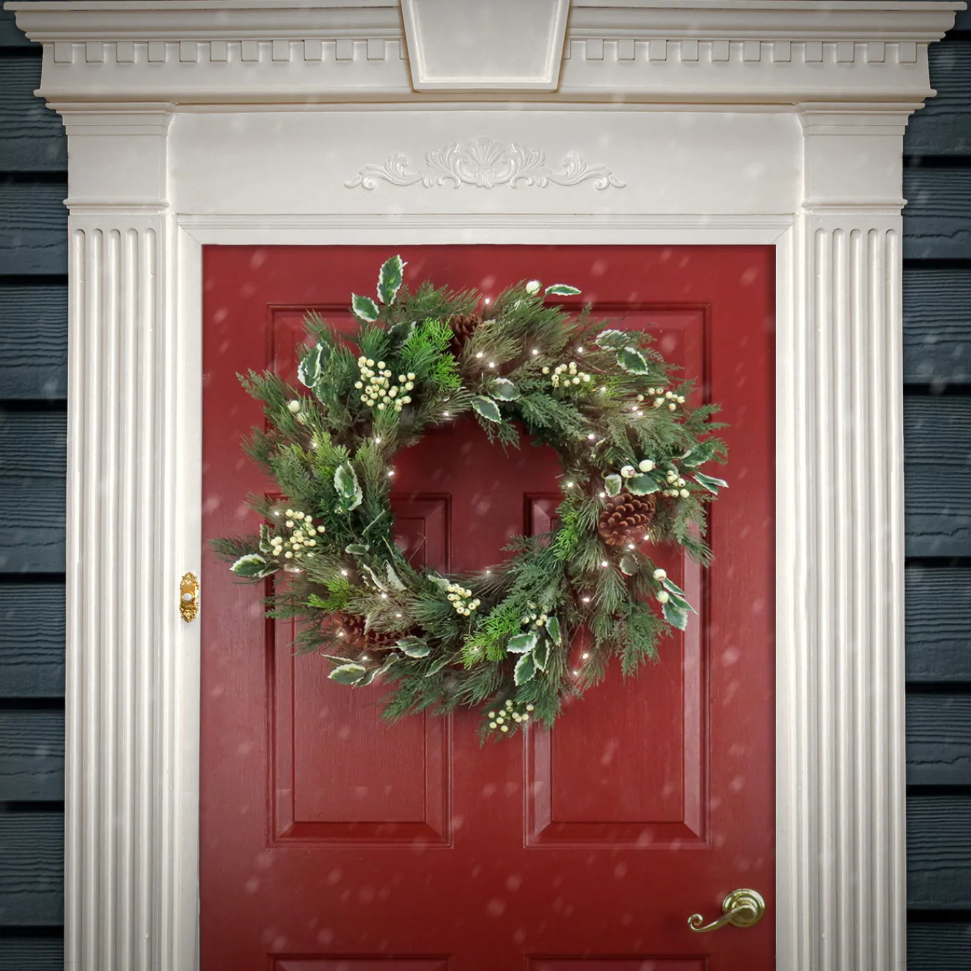 National Tree Company 28 in. Pre-Lit HGTV Home Collection Holly and Berry Wreath
