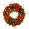 National Tree Company 24 in. Pre-Lit Hydrangea Pine Wreath with Warm White LED Lights