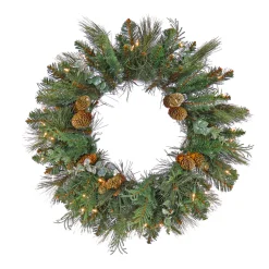 National Tree Company 24 in. Pre-Lit North Conway Wreath with Warm White LED Lights