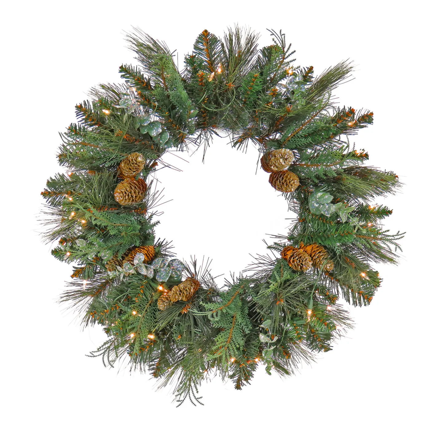 National Tree Company 24 in. Pre-Lit North Conway Wreath with Warm White LED Lights