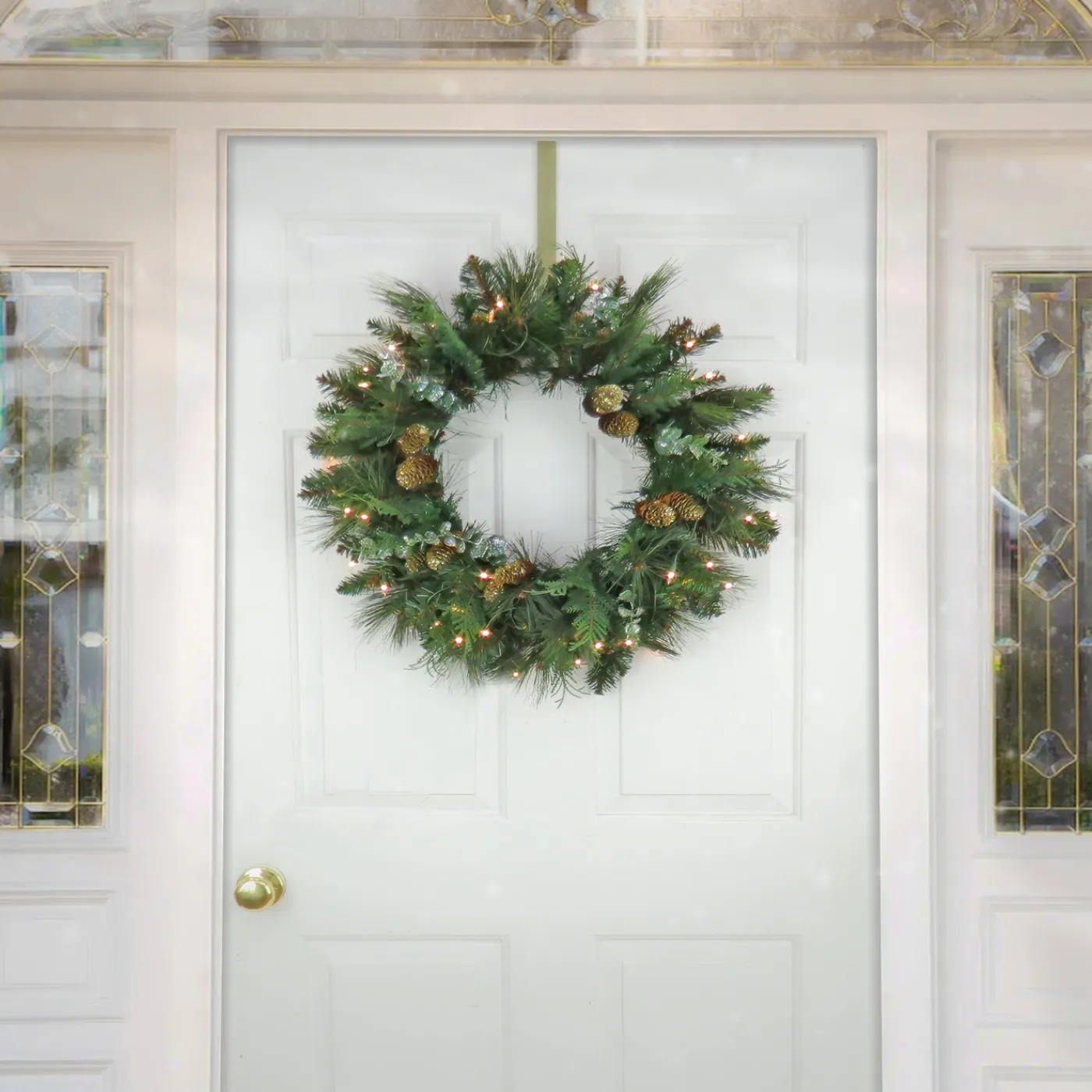 National Tree Company 24 in. Pre-Lit North Conway Wreath with Warm White LED Lights