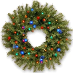 National Tree Company 24 in. Pre-Lit Norwood Fir Wreath with Battery Operated Multicolor LED Lights