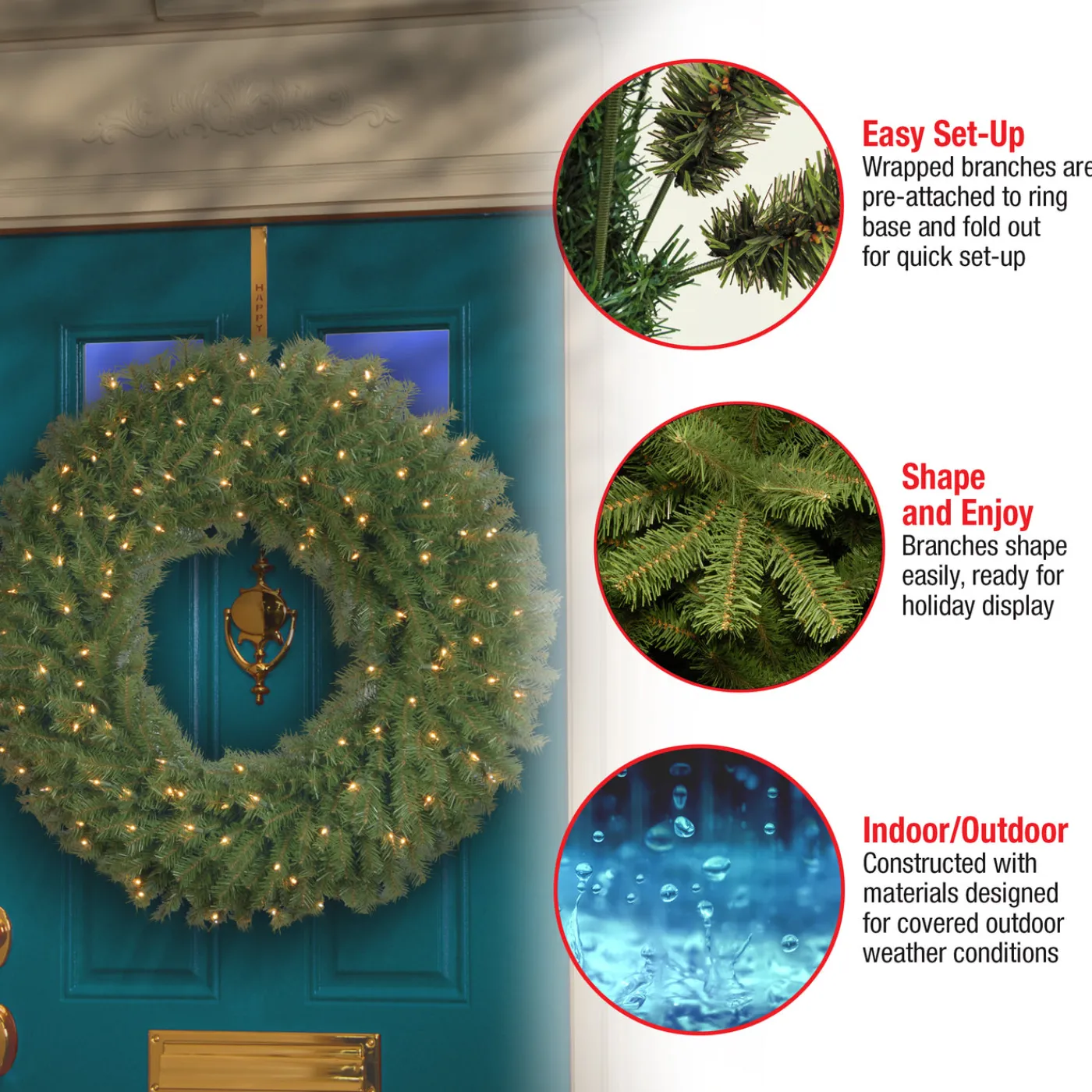 National Tree Company 36 in. Pre-Lit Norwood Fir Wreath with Clear Lights