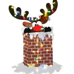 National Tree Company 47 in. Pre-Lit Reindeer Stuck in Chimney Decoration