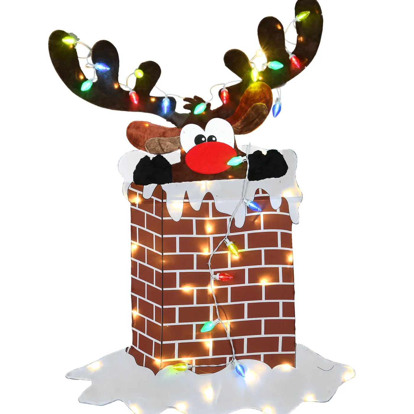 National Tree Company 47 in. Pre-Lit Reindeer Stuck in Chimney Decoration