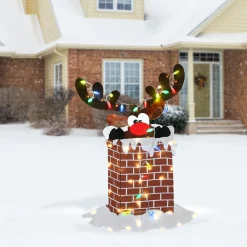 National Tree Company 47 in. Pre-Lit Reindeer Stuck in Chimney Decoration