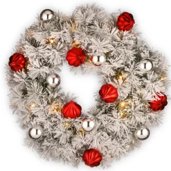 National Tree Company 24 in. Pre-Lit Snowy Bristle Pine Wreath with LED Lights