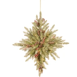 National Tree Company 32 in. Pre-Lit Snowy Dunhill Fir Bethlehem Star Wreath with LED Lights