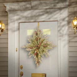 National Tree Company 32 in. Pre-Lit Snowy Dunhill Fir Bethlehem Star Wreath with LED Lights