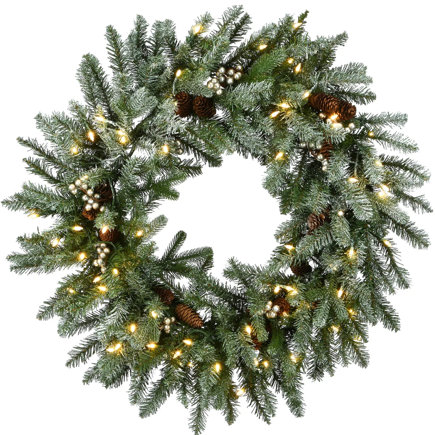 National Tree Company 30 in. Pre-Lit Snowy Morgan Spruce Wreath with Twinkly LED Lights