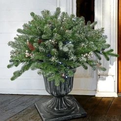 National Tree Company 24 in. Pre-Lit Snowy Morgan Spruce Porch Bush with Twinkly LED Lights