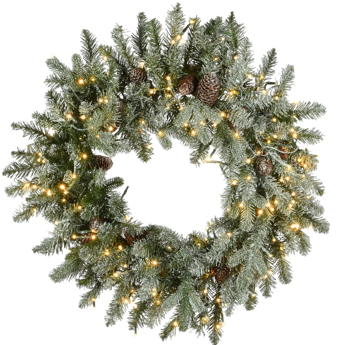 National Tree Company 24 in. Pre-Lit Snowy Morgan Spruce Wreath with Dual Color LED Lights