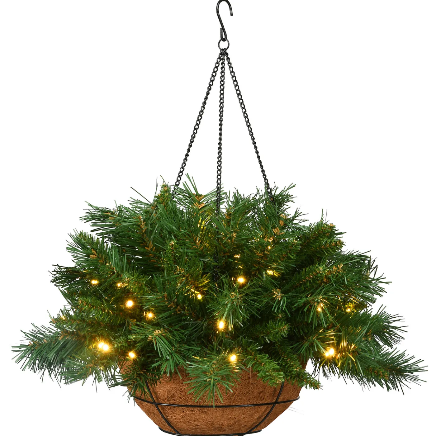 National Tree Company 20 in. Pre-Lit Tiffany Fir Hanging Basket with Warm White LED Lights
