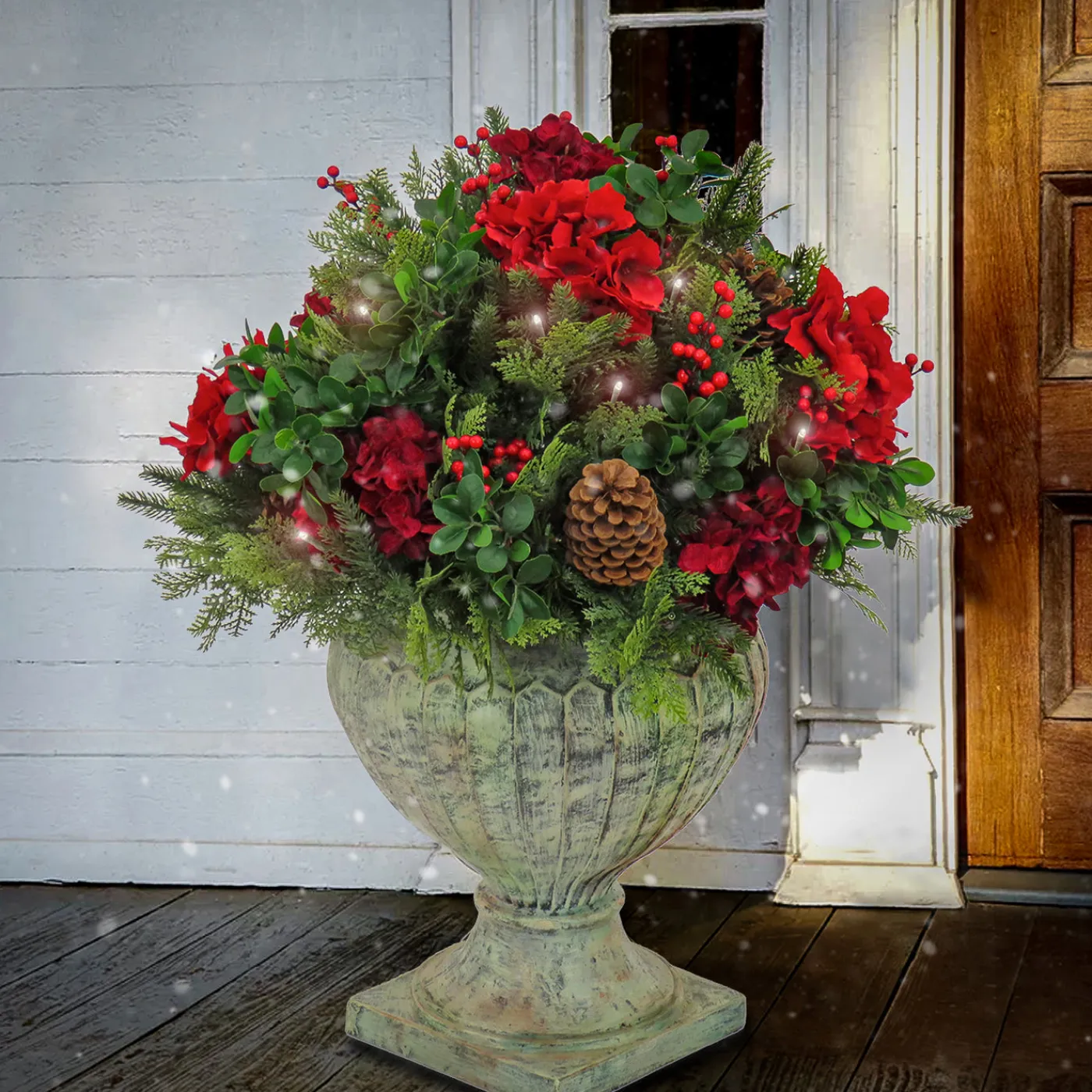 National Tree Company 28 in. Pre-Lit Vienna Waltz Decorated Urn Filler with LED Lights
