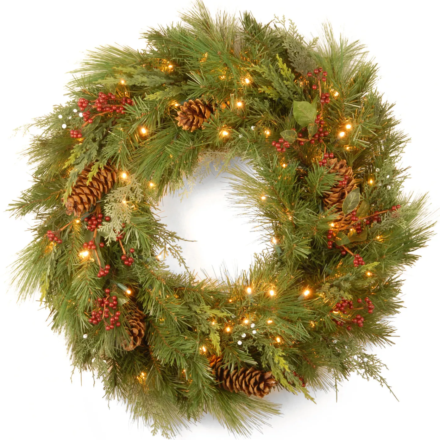 National Tree Company 30 in. Pre-Lit White Pine Wreath with Warm White LED Lights