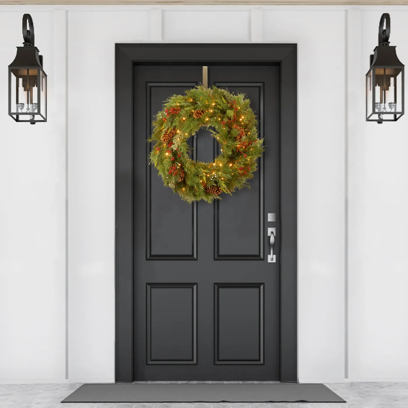 National Tree Company 30 in. Pre-Lit White Pine Wreath with Warm White LED Lights