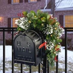 National Tree Company 36 in. Pre-Lit Wintry Pine Mailbox Swag with LED Lights
