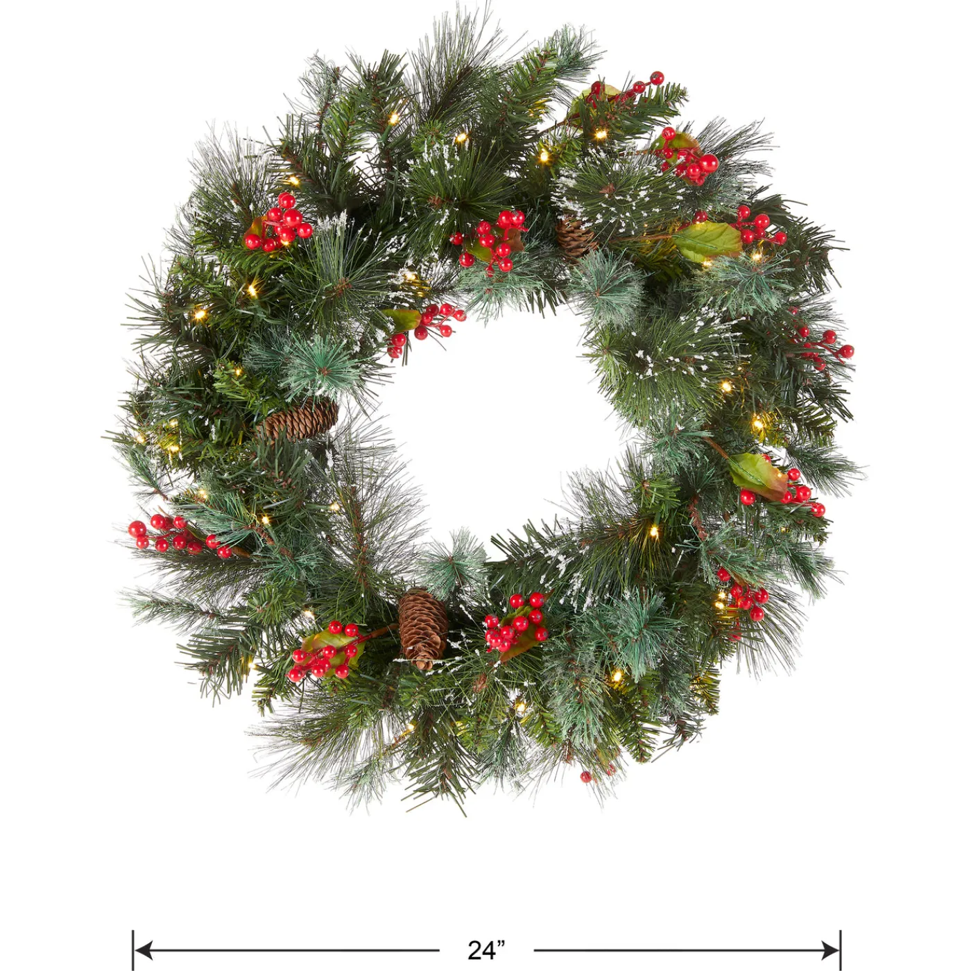 National Tree Company 24 in. Pre-Lit Wintry Pine Wreath with LED Lights