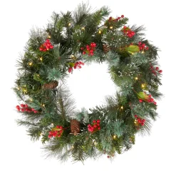 National Tree Company 24 in. Pre-Lit Wintry Pine Wreath with Clear Lights