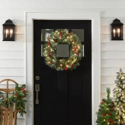 National Tree Company 24 in. Pre-Lit Wintry Pine Wreath with Clear Lights