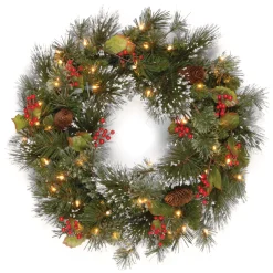 National Tree Company 24 in. Pre-Lit Wintry Pine Wreath with Clear Lights