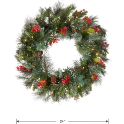 National Tree Company 24 in. Pre-Lit Wintry Pine Wreath with Clear Lights