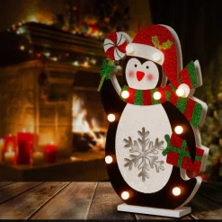 National Tree Company 17 in. Pre-Lit Wooden Penguin