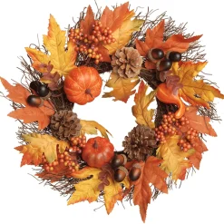 National Tree Company 15 in. Pumpkins and Maple Leaves Wreath
