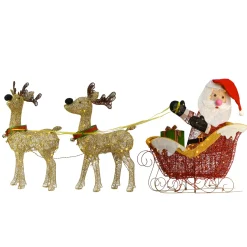 National Tree Company 34 in. Santa and Reindeer with Clear Lights