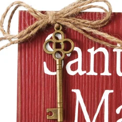National Tree Company 10 in. Santa's Key Door Christmas Sign, Red with White Lettering and Decorative Ornate Key, Stars and Snowflakes