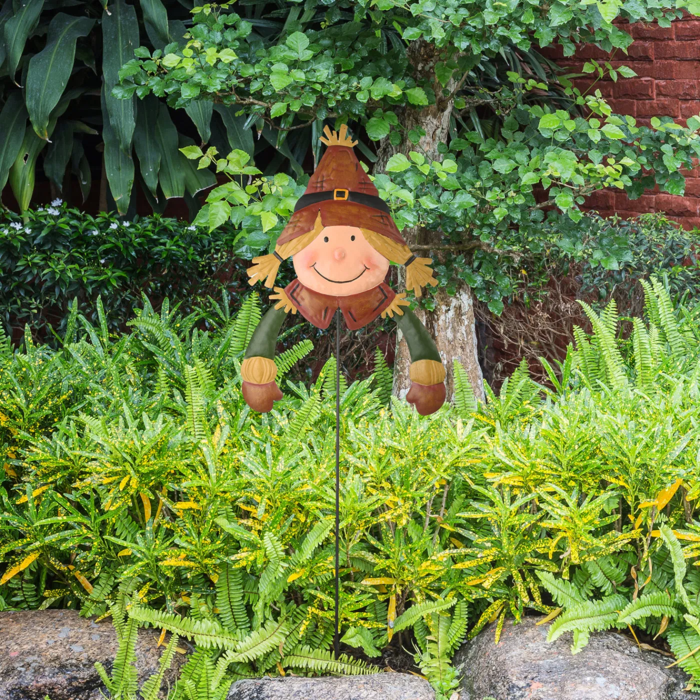 National Tree Company 26 in. Scarecrow Girl Garden Stake Outdoor Fall Decoration