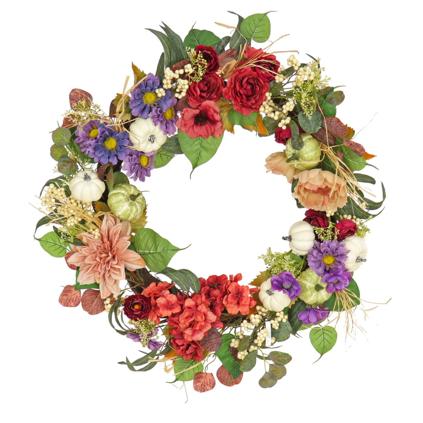 National Tree Company 30 in. Serenity Mixed Flower and Pumpkins Fall Wreath