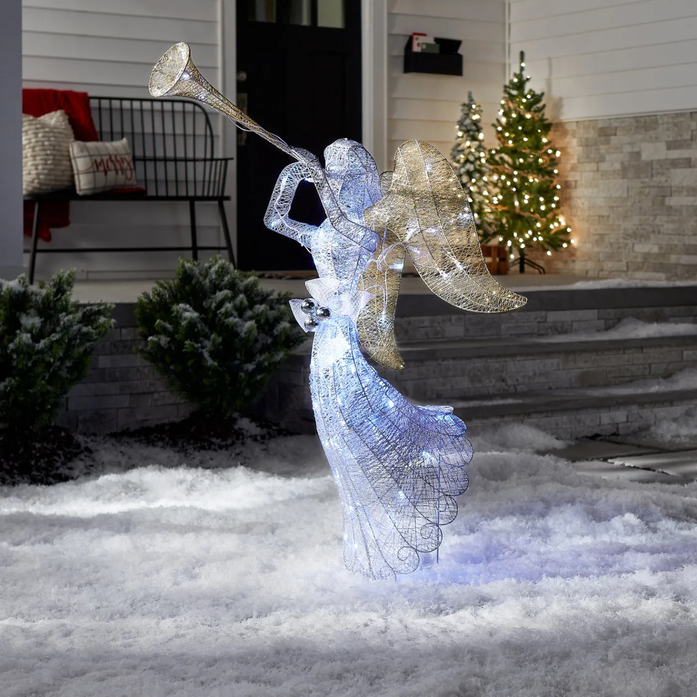 National Tree Company 48 in. Silver Angel Decor with White LED Lights