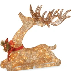 National Tree Company 31 in. Sisal Splendor Champagne Lying Deer