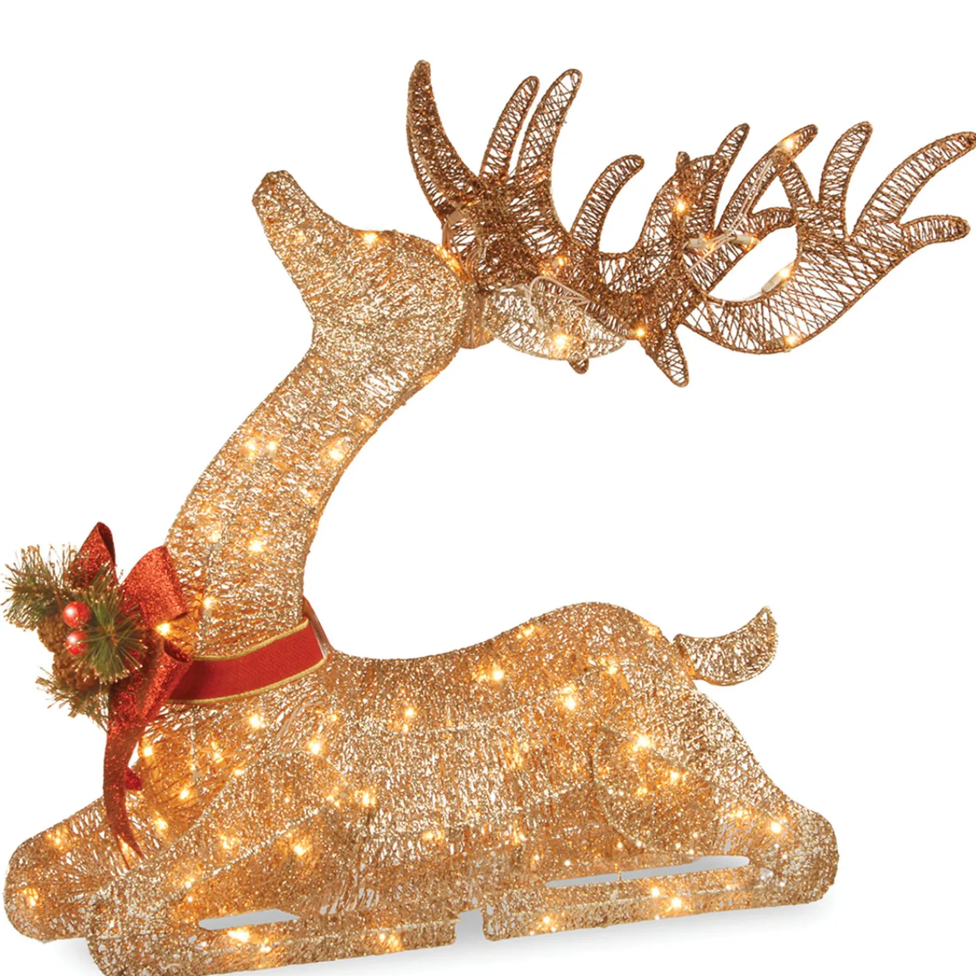 National Tree Company 31 in. Sisal Splendor Champagne Lying Deer